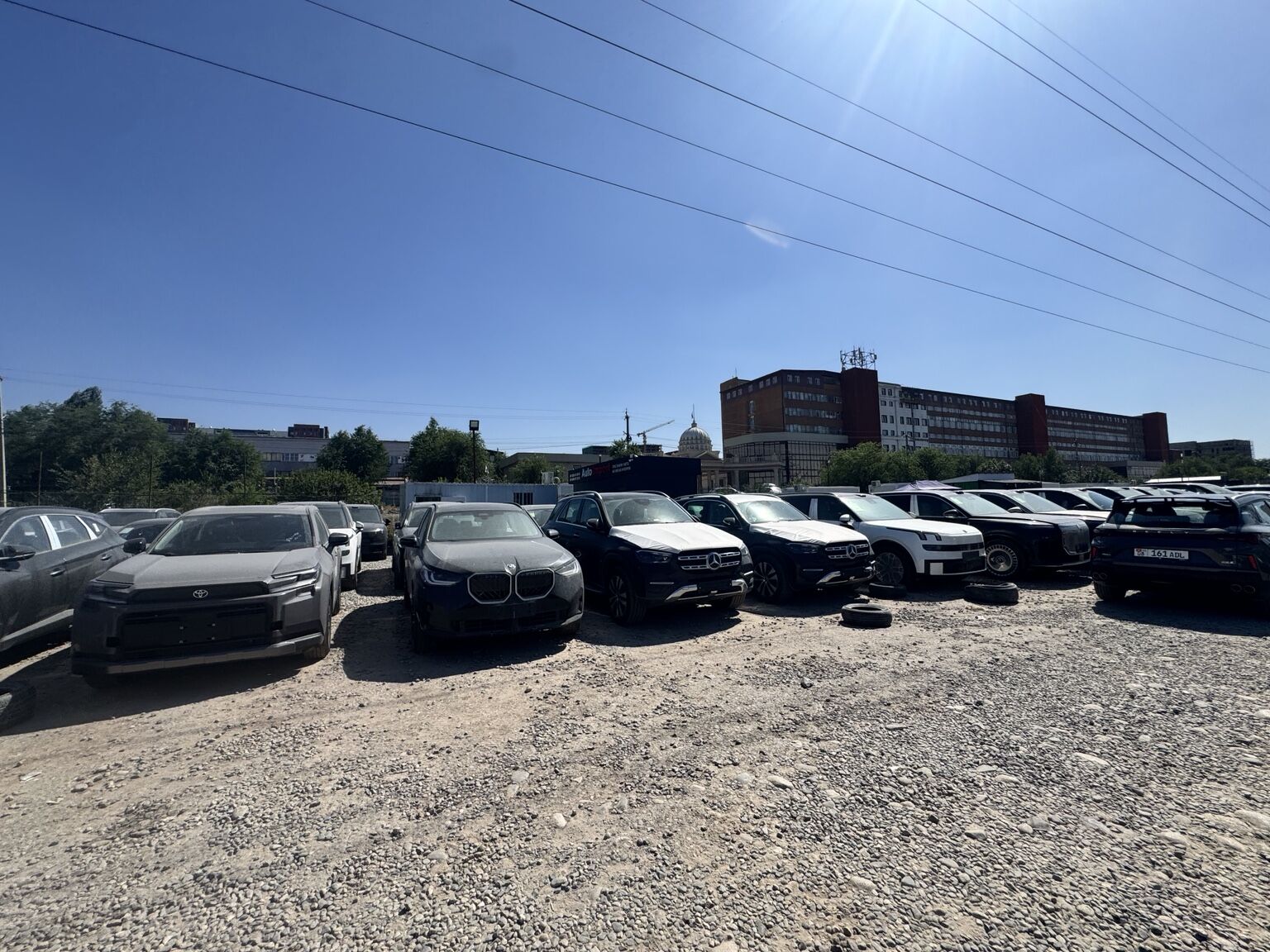 Imported vehicles in stock at the Bishkek yard