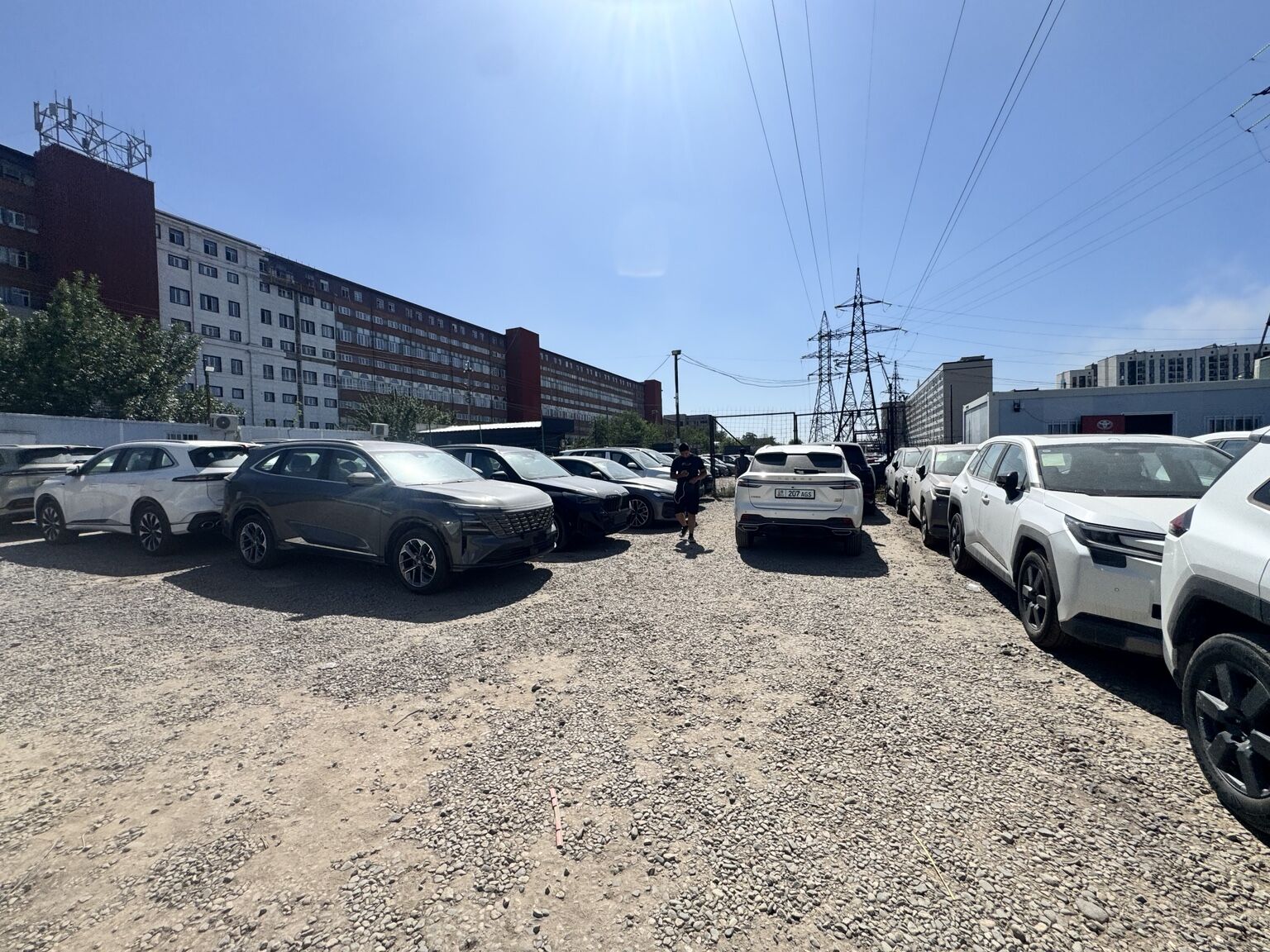 Rows of vehicles at the Bishkek stock yard
